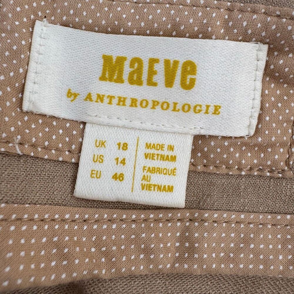 New Anthropologie Maeve Wide Pleated Khaki Midi Skirt Size 14 Tan Linen Blend - Picture 6 of 8
